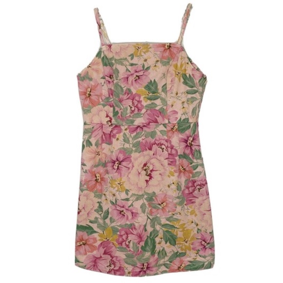 BDG Dresses & Skirts - BDG Retro Twill Pink Floral Denim Cami Mini Dress